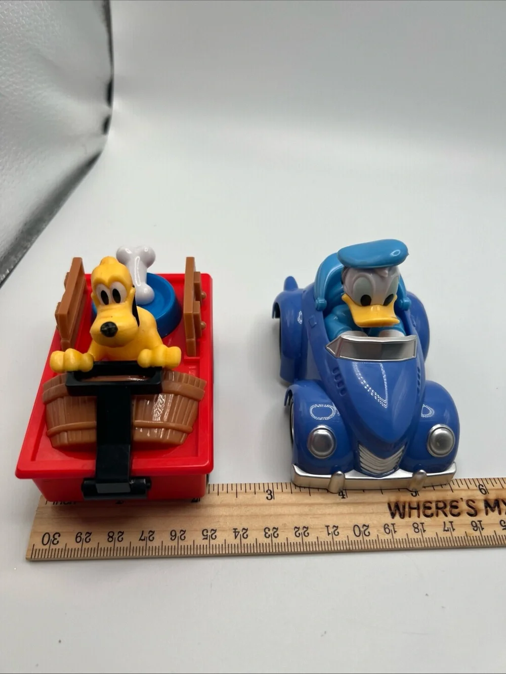 Disney Pluto Dog Red Wagon Donald Blue Car Pull Back Toy